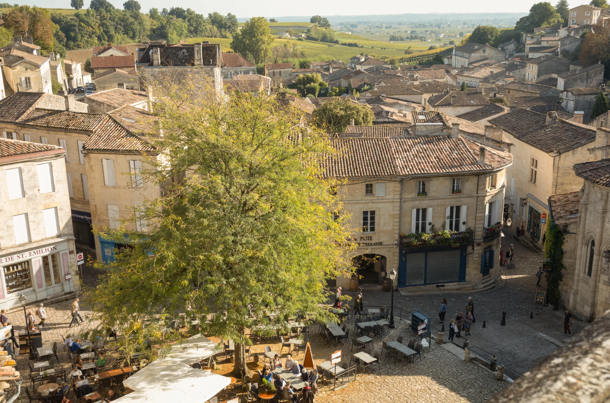 View over the village and rooftops of Saint-Émilion